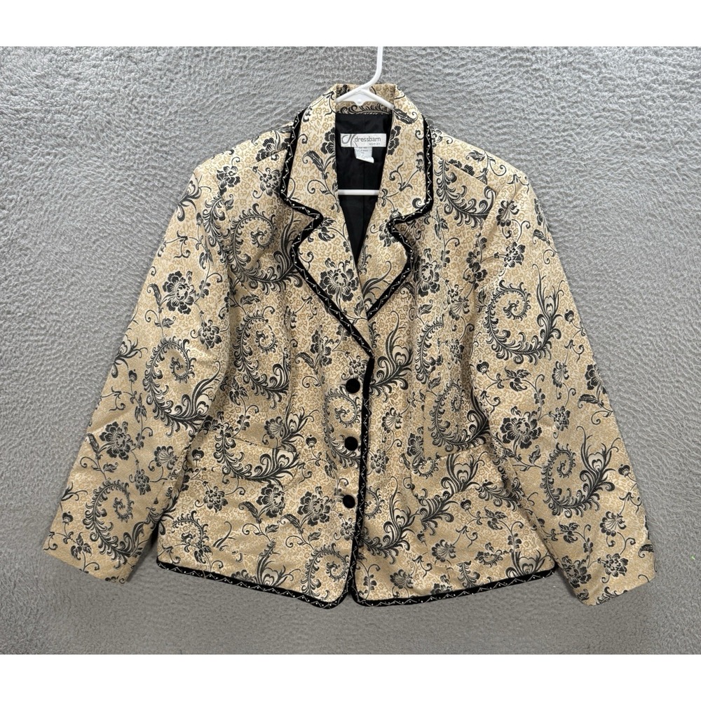 Vintage Dress Barn Jacket Womens 16W‎ Gold Black Tapestry Blazer Old Money 90s